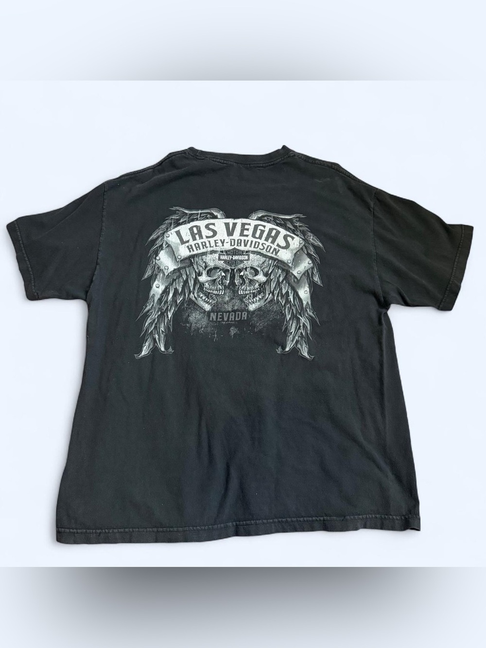 Harley Davidson Black Graphic Tee T-Shirt Las Vegas Y2K Biker Skull Grunge Goth